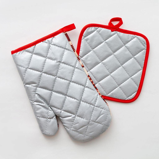 Набор кухонный 2 шт, 26х16 см + 17х17 см (варежка, прихватка), 100% полиэстер, Доляна, Новый год, 4902057