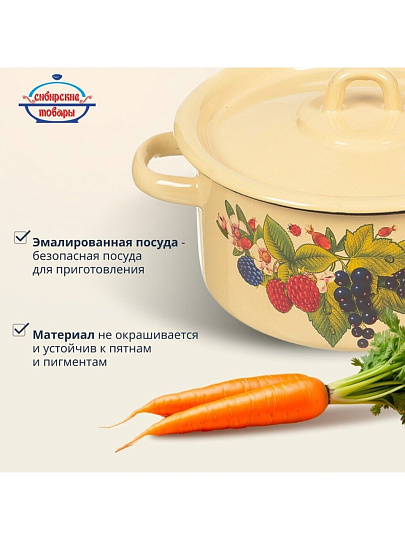 Кастрюля эмалированная сталь, 2 л, крышка сталь, цилиндрическая, Сибирские товары, С1610.П/С1610.3/С1610/*79/*67, в ассортименте