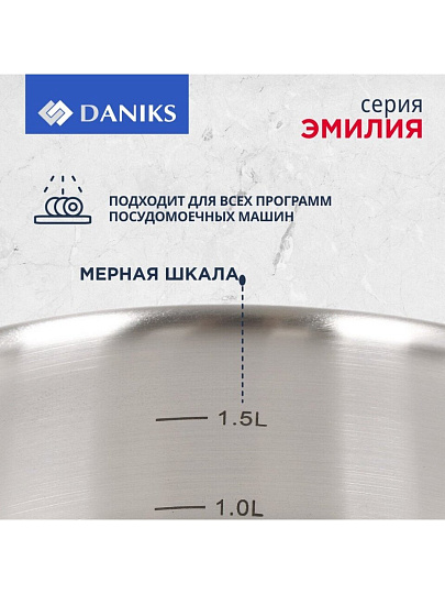 Набор посуды нержавеющая сталь, 6 предметов, кастрюли 2.8, 5л, ковш 2л, индукция, Daniks, Эмилия, CW-W075-SE