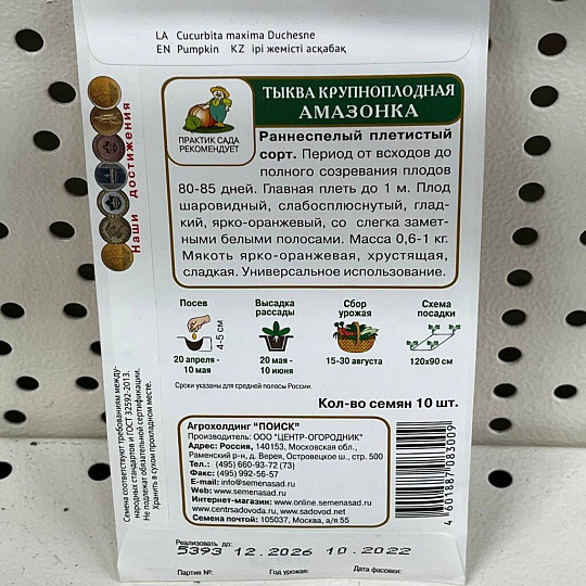 Семена Тыква крупноплодная, Амазонка, цветная упаковка, Поиск