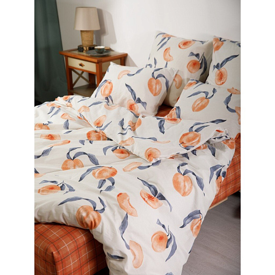 Постельное белье евро, простыня 200х220 см, 2 наволочки 50х70 см, пододеяльник 200х220 см, Ночь нежна, бязь, Сочный персик