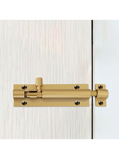 Шпингалет накладной, прямоугольный, ригель круглый, Trodos, 90 мм, ZY-711В, 205078, золотой матовый