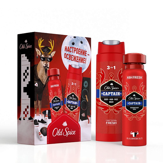 Набор подарочный для мужчин, Old Spice, Captain, дезодорант спрей 150 мл + гель для душа+шампунь 250 мл