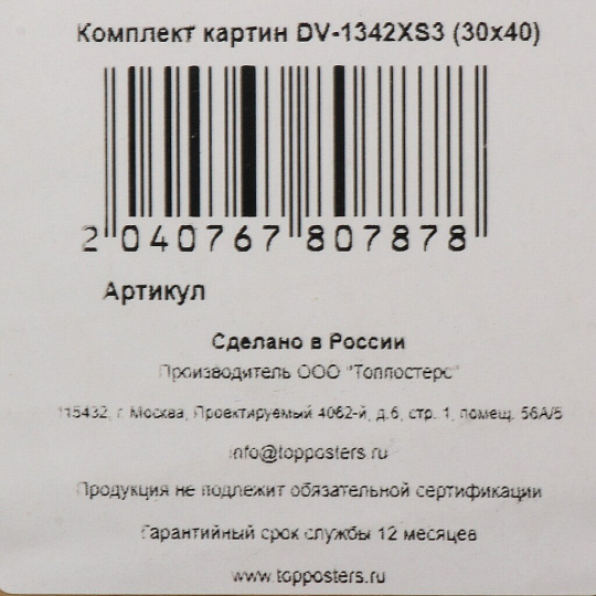 Картина комплект холст, 30х40 см, 3 модуля, DV-1342XS3