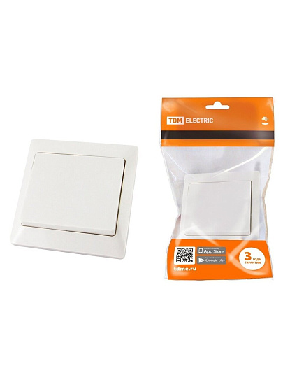 Выключатель скрытой установки, одноклавишный, без заземления, 10 А, белый, TDM Electric, Ильмень, SQ1823-0001