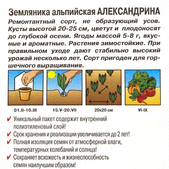 Семена Земляника, Александрина, 0.04 г, цветная упаковка, ЭлитАгро