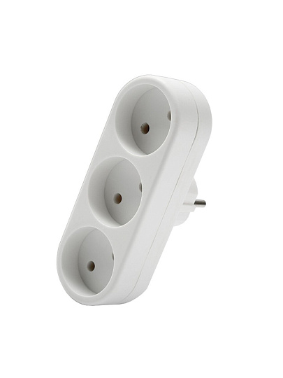 Разветвитель 3 гнезда, без заземления, плоский, 10 А, 250 В, 2200 Вт, Domtok, 2655