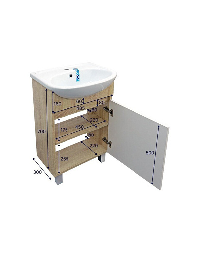 Тумба Доминикана 50 дуб Сонома, под умывальник Уют 50 DORATIZ 9908.136