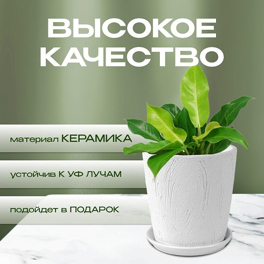 Горшок керамика, 0.9 л, 12х12 см, конус, белый, Короед №2, 004043