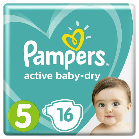Подгузники детские Pampers, Active Baby Junior, 5, 11 - 16 кг, 16 шт, унисекс