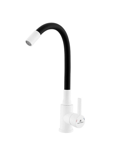 Смеситель для кухни, Gota Rocio, Black&White, гибкий излив, с картриджем, белый, 016093-GOTA