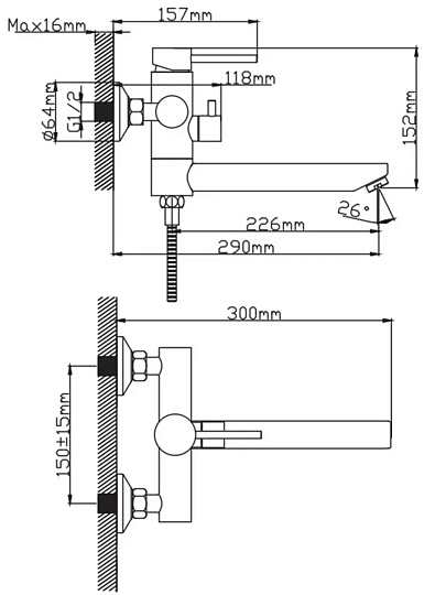 Смеситель для ванны, Diadonna, с картриджем, D234-22QH