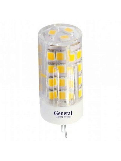 Лампа светодиодная G4, 5 Вт, 220 В, капсула, 4500 К, нейтральный белый свет, General Lighting Systems, GLDEN-P, 652100