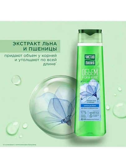 Шампунь Чистая линия, Объем Пшеница и лен, для тонких волос, 400 мл