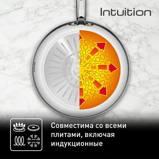 Сковорода нержавеющая сталь, 28 см, антипригарное покрытие, Tefal, Intuition, индукция, B8170644