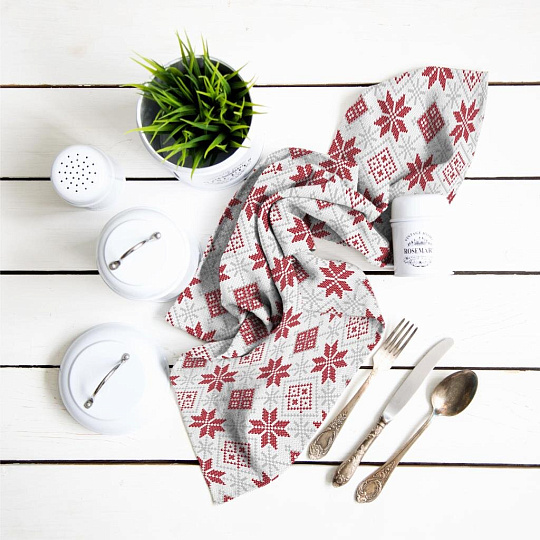 Полотенце кухонное вафельное, 40х50 см, 100% хлопок, Winterland, Снежный калейдоскоп, белое, Россия, 670954