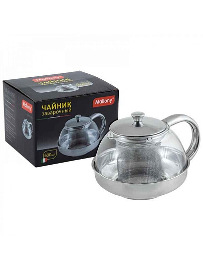 Чайник заварочный стекло, нержавеющая сталь, 0.6 л, Menta-600, 910110