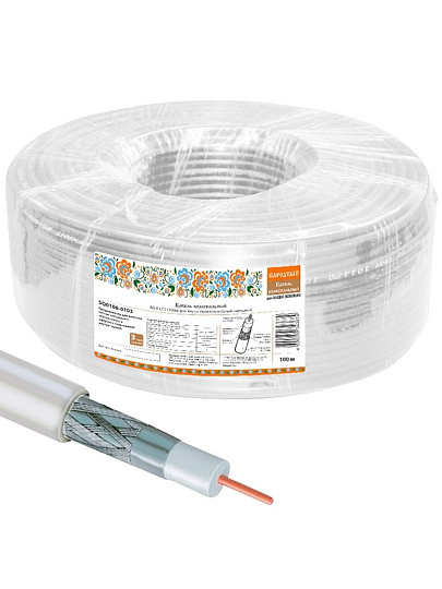 Кабель телевизионный коаксиальный, 1х0.9 мм², 100 м, белый, TDM Electric, RG-6 CCS Народный, SQ0106-0103