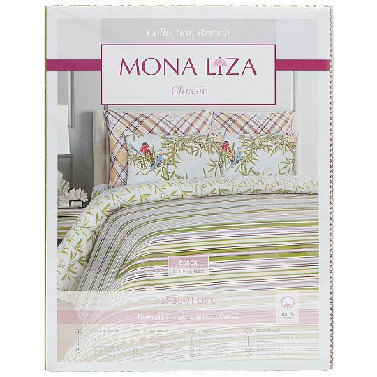 т КПБ Мона Лиза Евро бязь (2н50*70, пр215*240, под200*220) Лужайка/полоска зеленая 552110/76/77