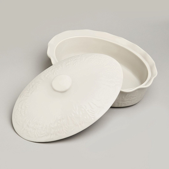 Форма для запекания керамика, 24х33х13 см, 2 л, овальная, с крышкой, Agness, Beige, 780-127