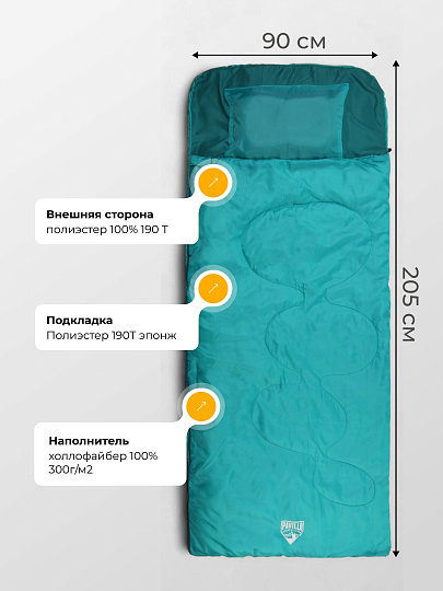 Спальный мешок одеяло, 205х90 см, 4 °C, 8 °C, 2 слоя, полиэстер, холлофайбер, в ассортименте, Bestway, 68101
