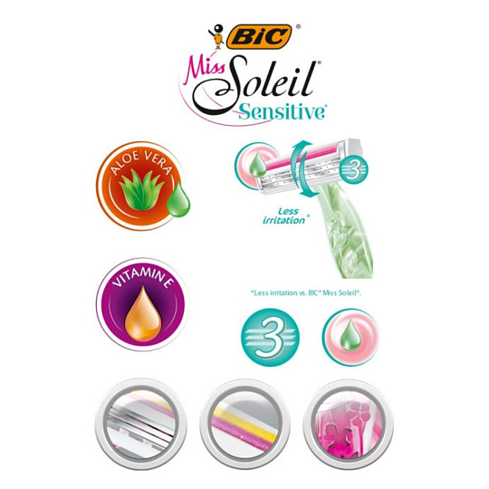 Станок для бритья Bic, Miss Soleil Color, для женщин, 4 шт, одноразовые, 931539