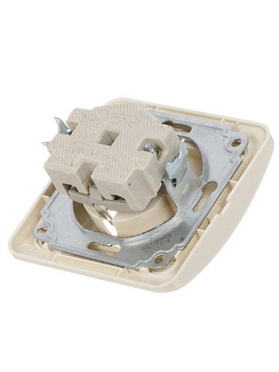 Розетка скрытой установки, 1 гнездо, с заземлением, 16 А, ABS пластик, IP20, слоновая кость, UNIVersal, Валери, Б-В0028