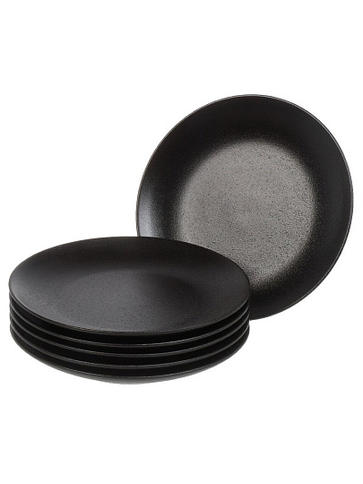 Набор тарелок керамика, 6 шт, 20 см, круглый, Крафт, Daniks, Y4-8358, черный