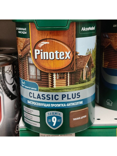 Пропитка Pinotex, Classic Plus, для дерева, антисептик, тиковое дерево, 0.9 л