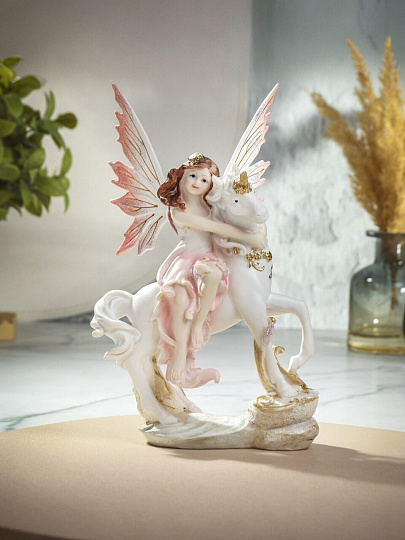 Фигурка декоративная полистоун, Фея с единорогом, 15х9х24 см, Y4-9097