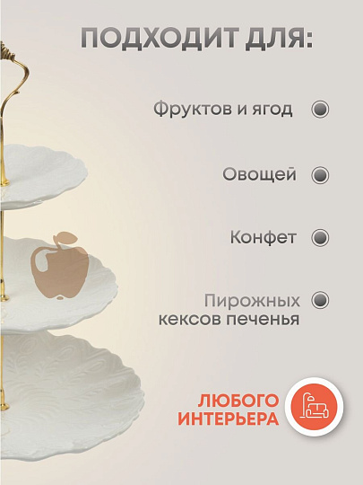 Ваза для фруктов, 3 яруса, керамика, 25.5х2.5, 20.5х2, 15.5х1.5 см, Y4-6315, белая