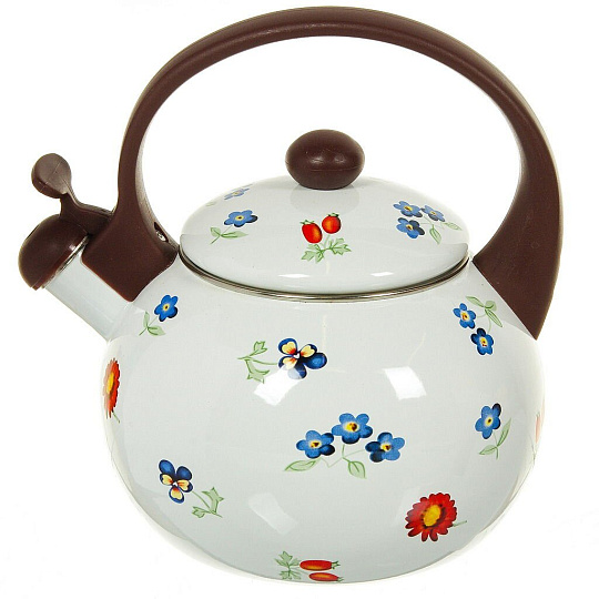 Чайник сталь, эмалированное покрытие, 2.2 л, со свистком, ручка пластиковая, Aurora, Незабудка, 1902