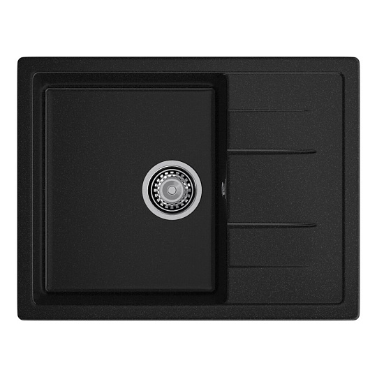 Мойка кухонная врезная, GranFest, Quadro, искусственный мрамор, 650х500 мм, + сифон, черная, GF-Q-650L
