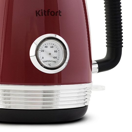 Чайник электрический Kitfort, КТ-633-2, красный, 1.7 л, 2150 Вт, скрытый нагревательный элемент, нержавеющая сталь