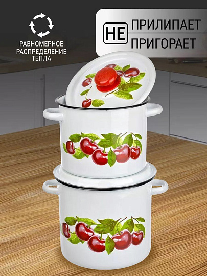 Набор посуды эмалированная сталь, 4 предмета, кастрюли 3.5,5.5 л, Сибирские товары, Вишневый сад 20, N20B55