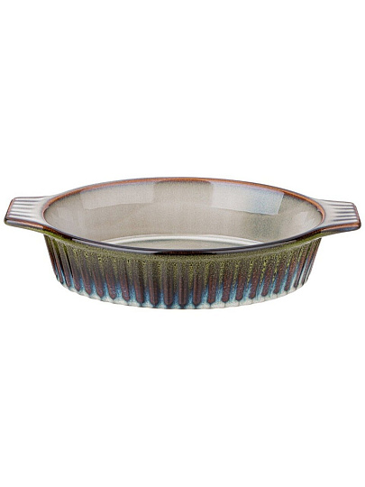 Форма для запекания керамика, 19х31х6.5 см, 1.3 л, круглая, Agness, Reactive Green, 780-113
