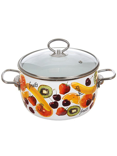 Кастрюля эмалированная сталь, 3 л, крышка стекло, Vitross, Fruits, 1SA205S/1SС185S, индукция