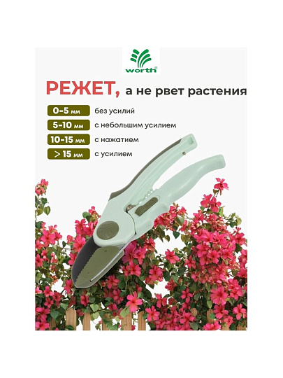 Секатор 200 мм, диаметр реза 16 мм, контактный, нерж. сталь с антипригар.покрыт., Worth, рукоятка пластик, S114A00