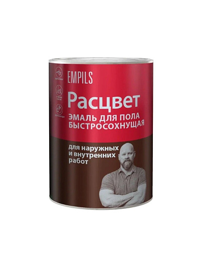 Эмаль Расцвет, для пола, быстросохнущая, алкидно-уретановая, глянцевая, золотисто-коричневая, 0.9 кг