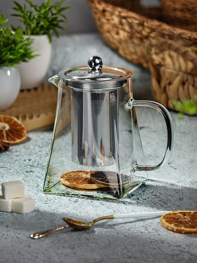 Чайник заварочный стекло, 0.75 л, с ситечком, Daniks