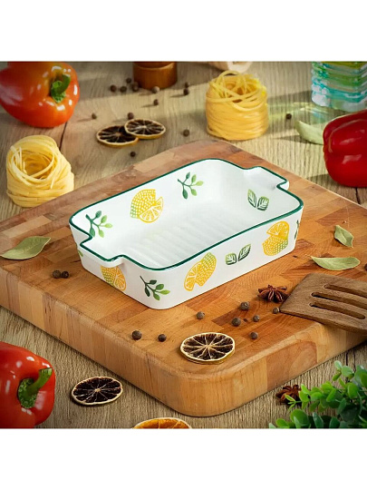 Форма для запекания керамика, 14х23х5 см, 1.7 л, прямоугольная, Лимон, Y6-10225