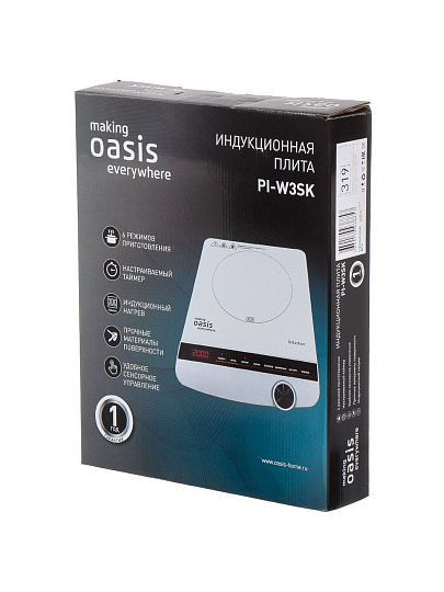 Плита индукционная Oasis, РI-W3SK, 2000 Вт, 1 конфорка, стеклокерамика, сенсорная, переключатель сенсорный, белая