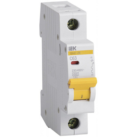 Автоматический выключатель IEK, ВА47-29, 1 полюс, 63, 4.5 кА, С, MVA20-1-063-C