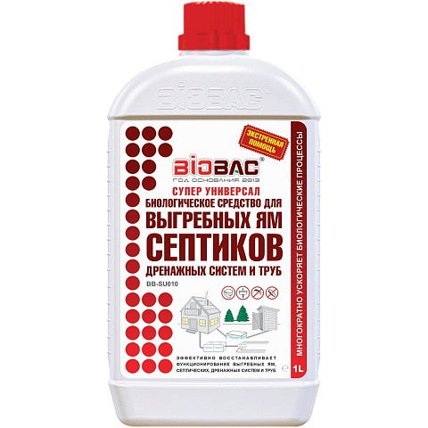 Биосостав для выгребных ям и септиков, Биобак, 1 л, дренажных систем и труб, BB-SU010