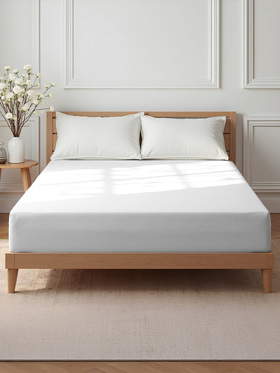 Простыня евро, 180 х 200 х 25 см, 100% хлопок, поплин, на резинке, Silvano, Белый