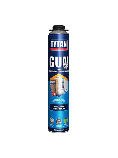 Пена монтажная Tytan, Gun, профессиональная, 42 л, 750 мл, зимняя, 20249
