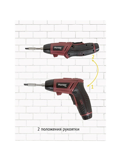 Отвертка аккумуляторная, Pioneer, CS-M0401, 4 В, 2 А.ч, Li-ion, 3.5 Н-м, 200 об/мин