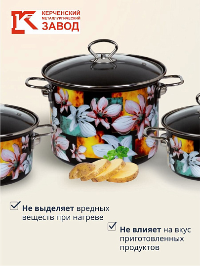 Набор посуды эмалированная сталь, 6 предметов, кастрюли 1.9,2.5,5 л, индукция, Керченский металлургический завод, Адель 5-1 Элит