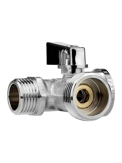 Кран для бытовых приборов, 1/2"х3/4"х1/2", г-ш-ш, латунь, трехходовой, ручка-флажок, шаровой, MasterProf
