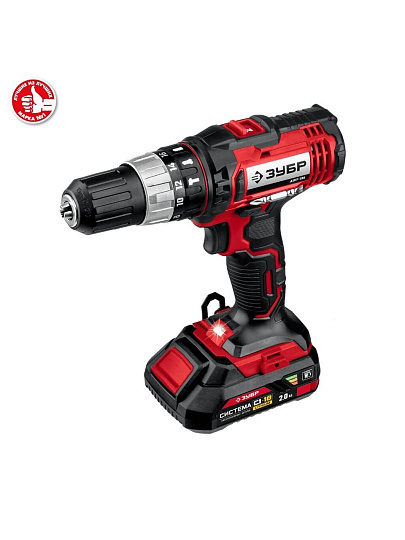 Дрель-шуруповерт аккумуляторный, ударный, Зубр, С1-18, ДШУ-185-22, 18 В, кейс